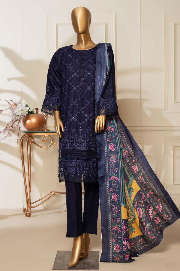 Bin Saeed Stitched 3 Piece Dhanak Winter Shawl Vol-03 Collection'2022-SM-08-Blue