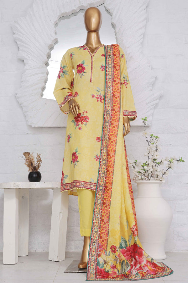 Bin Saeed Stitched 3 Piece Exclusive Printed Lawn Vol-03 Collection-SM-1405-Yellow