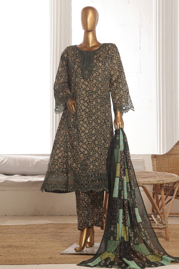 Bin Saeed Stitched 3 Piece Emb Lawn Frock Vol-03 Collection-SM-1634-Green