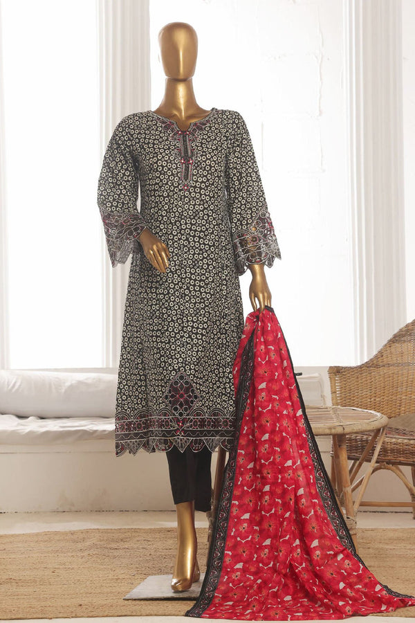 Bin Saeed Stitched 3 Piece Emb Lawn Frock Vol-03 Collection-SM-1636-Black