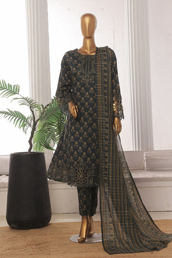 Bin Saeed Stitched 3 Piece Emb Lawn Frock Vol-03 Collection-SM-1644-Green