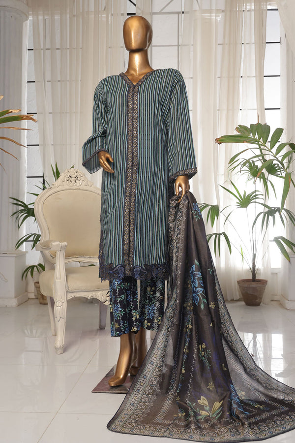 Bin Saeed Stitched 3 Piece Luxury Self and Stripe Vol-02 Collection'2025-SM-1960-Blue