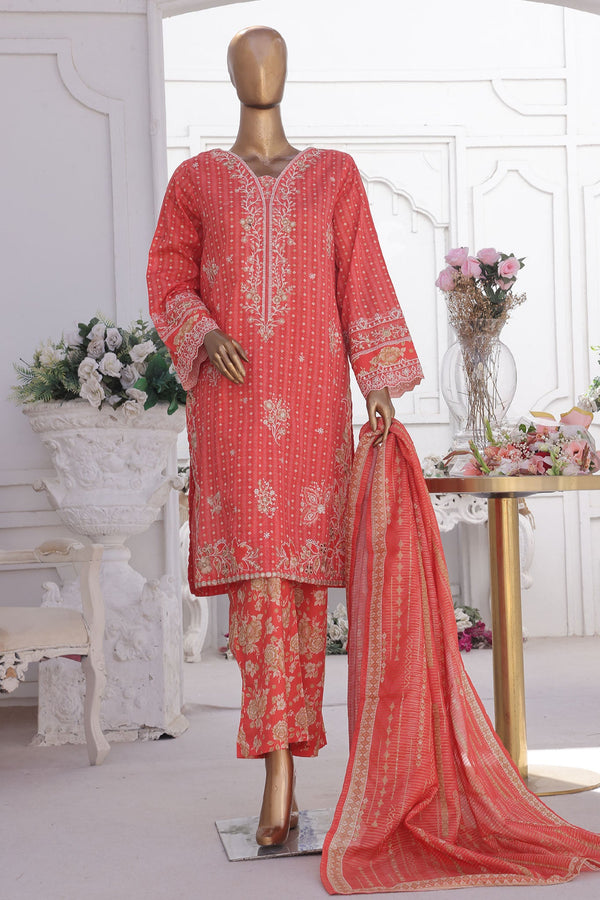 Bin Saeed Stitched 3 Piece Luxury Self and Stripe Vol-02 Collection'2025-SM-1962-Pink