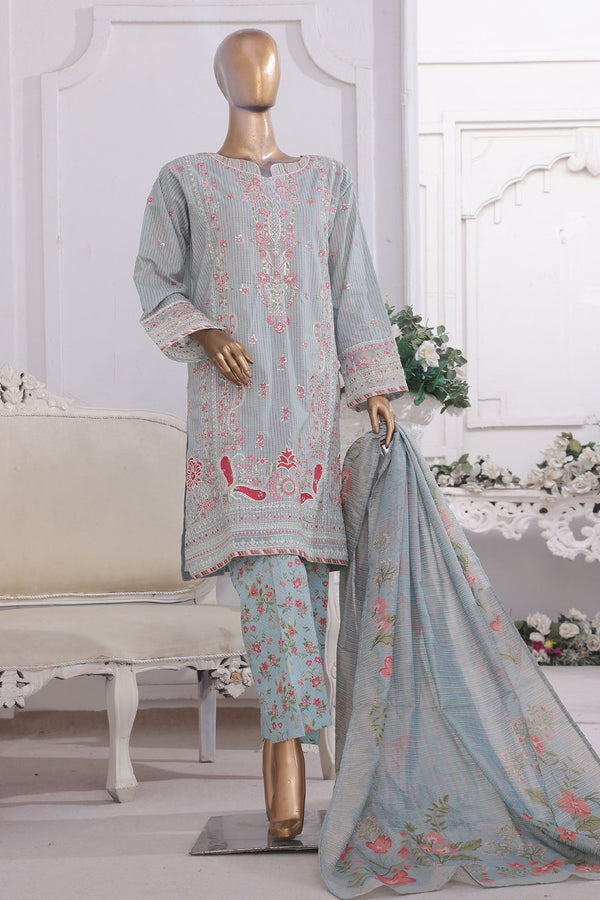 Bin Saeed Stitched 3 Piece Luxury Self and Stripe Vol-02 Collection'2025-SM-1964-Ferozi
