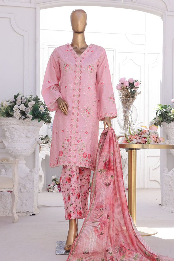 Bin Saeed Stitched 3 Piece Luxury Self and Stripe Vol-02 Collection'2025-SM-1968-Pink