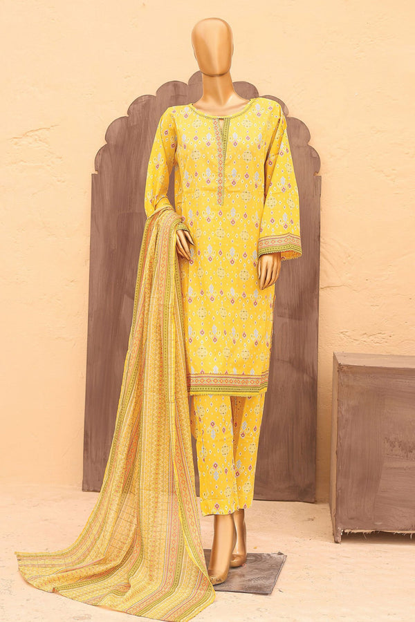 Bin Saeed Stitched 3 Piece Printed Lawn Vol-12 Collection'2024-SM-838-Yellow