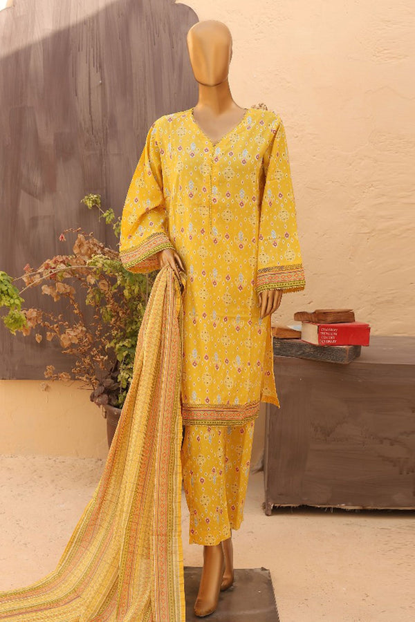 Bin Saeed Stitched 3 Piece Printed Lawn Vol-15 Collection'2024-SM-898-Yellow