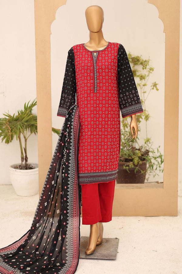 Bin Saeed Stitched 3 Piece Printed Lawn Vol-16 Collection'2024-SM-905-Red