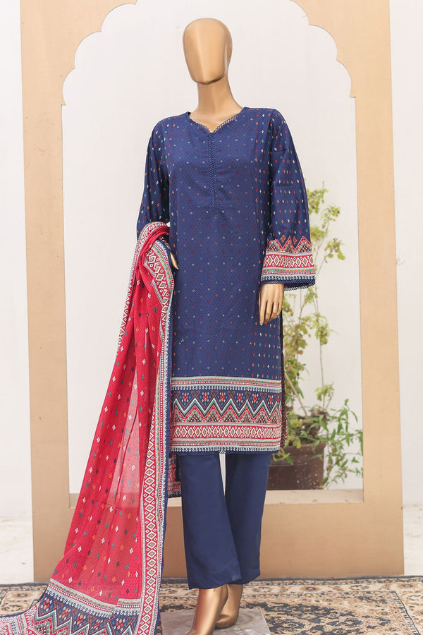 Bin Saeed Stitched 3 Piece Printed Lawn Vol-16 Collection'2024-SM-907-N.Blue
