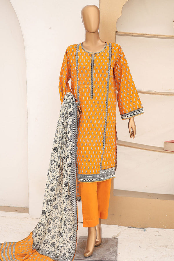Bin Saeed Stitched 3 Piece Printed Lawn Vol-16 Collection'2024-SM-911-Mustard