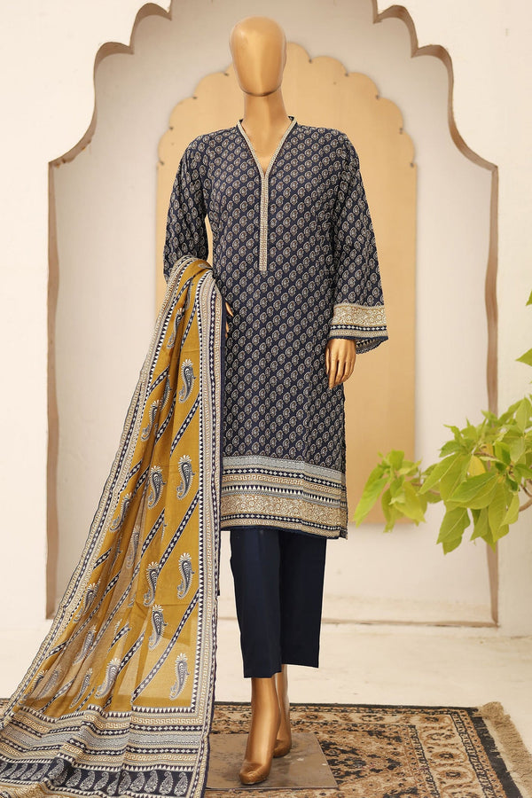 Bin Saeed Stitched 3 Piece Printed Lawn Vol-16 Collection'2024-SM-912-N.Blue