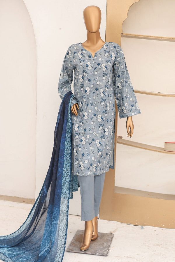 Bin Saeed Stitched 3 Piece Printed Lawn Vol-16 Collection'2024-SM-916-Grey