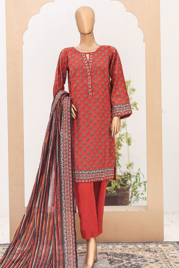 Bin Saeed Stitched 3 Piece Printed Lawn Vol-16 Collection'2024-SM-919-Rust