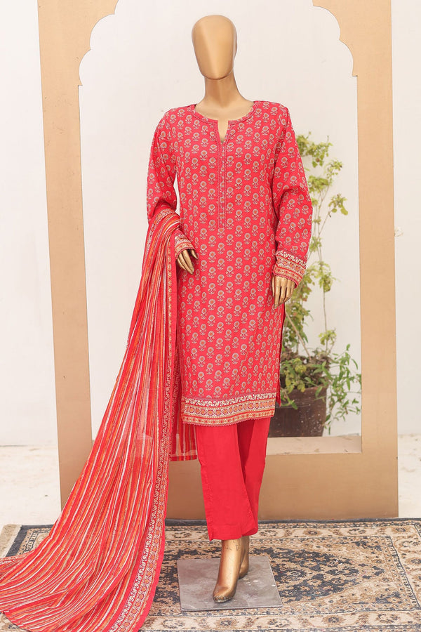 Bin Saeed Stitched 3 Piece Printed Lawn Vol-16 Collection'2024-SM-920-Red