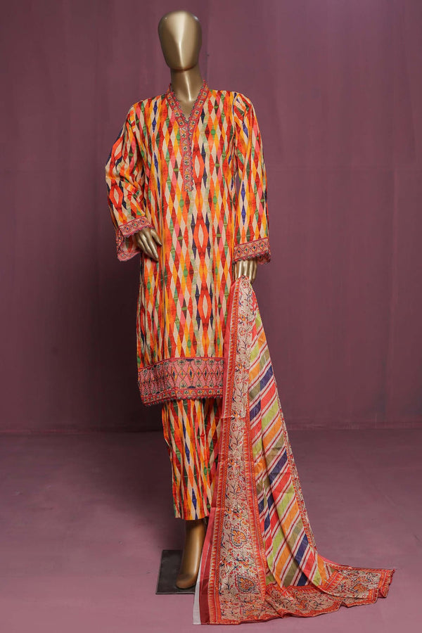 Bin Saeed Stitched 3 Piece Embroidered Lawn Collection'2023-SMLSTF-66-Orange