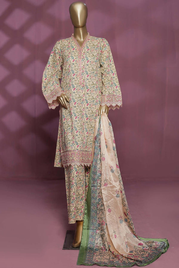 Bin Saeed Stitched 3 Piece Embroidered Lawn Collection'2023-SMLSTF-075-Skin