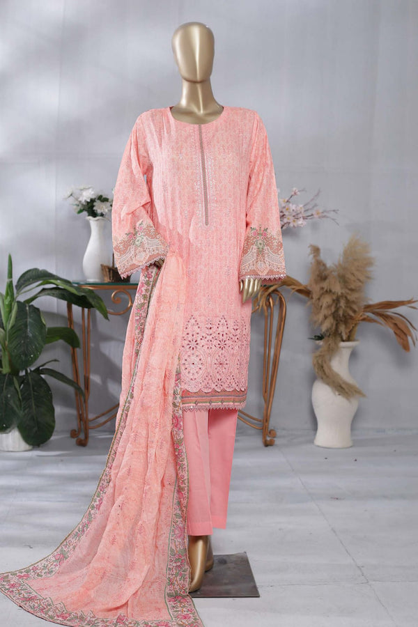 Eid Ki Khushiyan by Bin Saeed Stitched 3 Piece Emb Lawn Vol-02 Collection'2023-SMLF-072-Pink