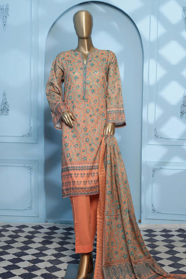 Maryum Noor by Bin Saeed Stitched 3 Piece Printed Lawn Vol-02 Collection'2023-SMLF-099-Peach