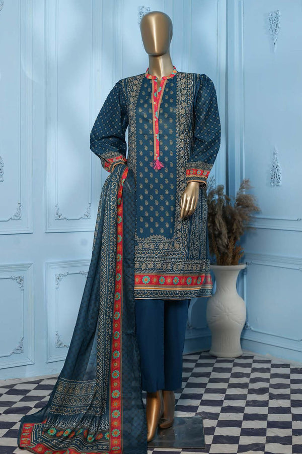 Maryum Noor by Bin Saeed Stitched 3 Piece Lawn  Vol-02Collection'2023-SMLF-105-Blue
