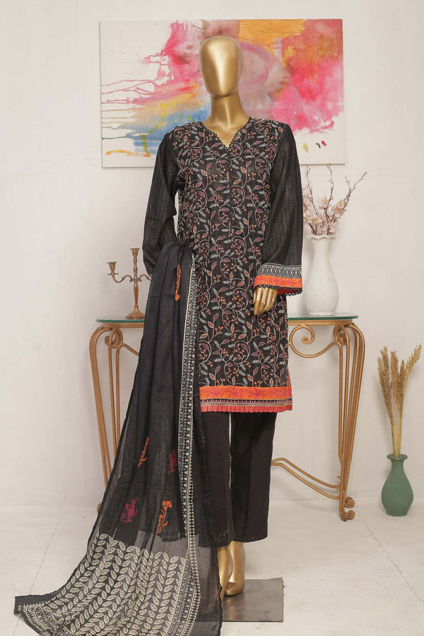 Bin Saeed Stitched 3 Piece Embroidered Lawn Collection'2023-SMLF-116-Black