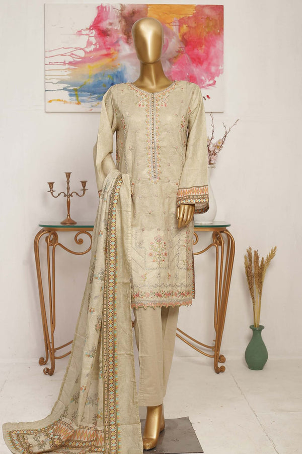 Bin Saeed Stitched 3 Piece Embroidered Lawn Collection'2023-SMLF-129-Skin