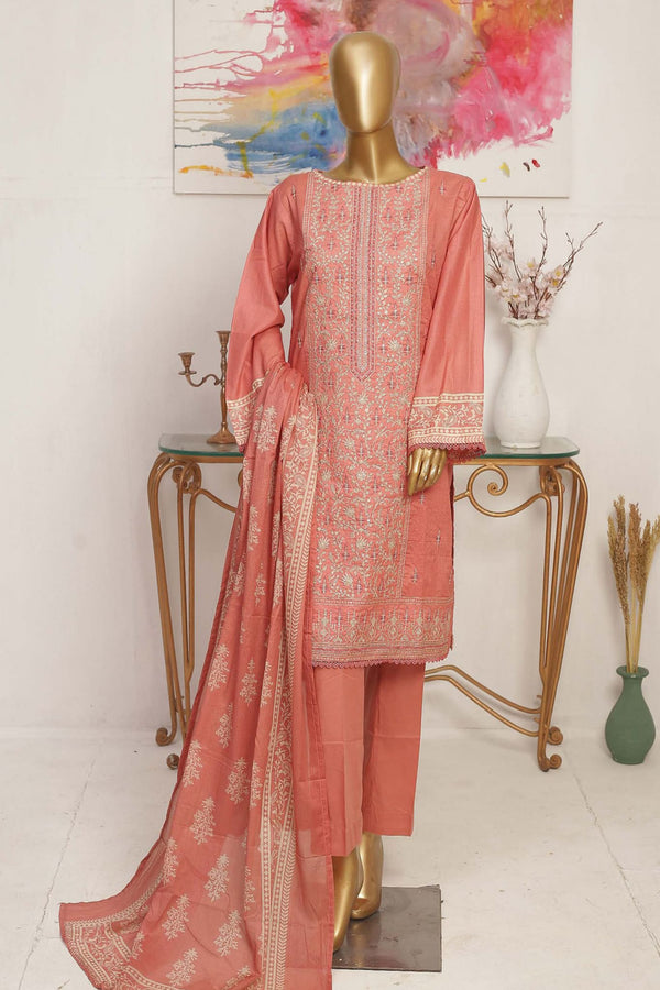Bin Saeed Stitched 3 Piece Embroidered Lawn Collection'2023-SMLF-132-T.Pink