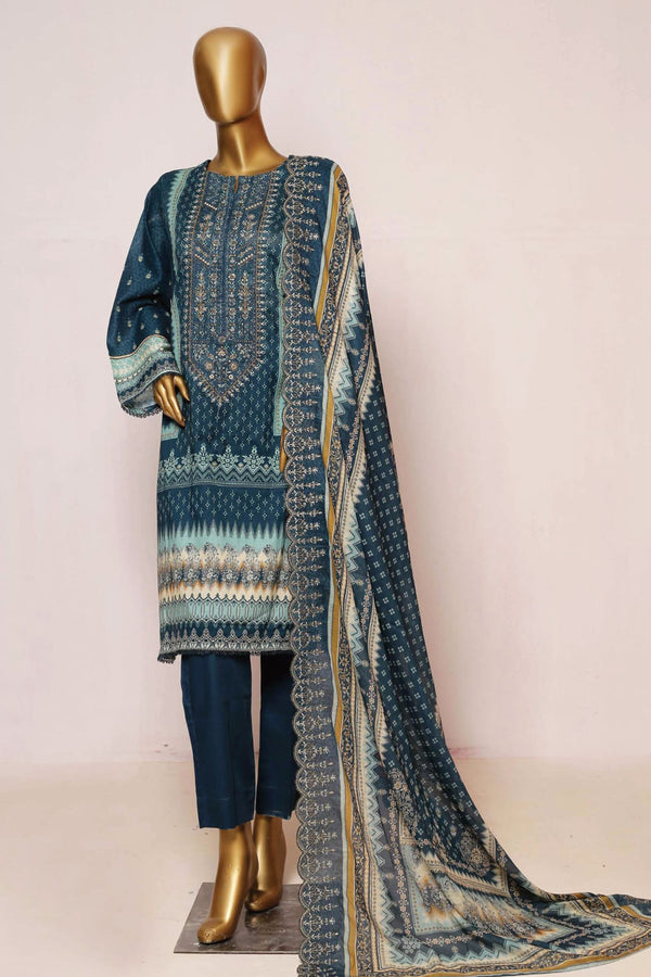 Bin Saeed Stitched 3 Piece Embroidered Lawn Collection'2023-SMLF-133-Blue