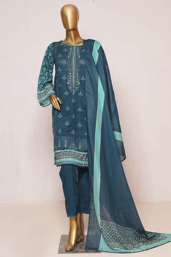 Bin Saeed Stitched 3 Piece Embroidered Lawn Collection'2023-SMLF-0206-Blue
