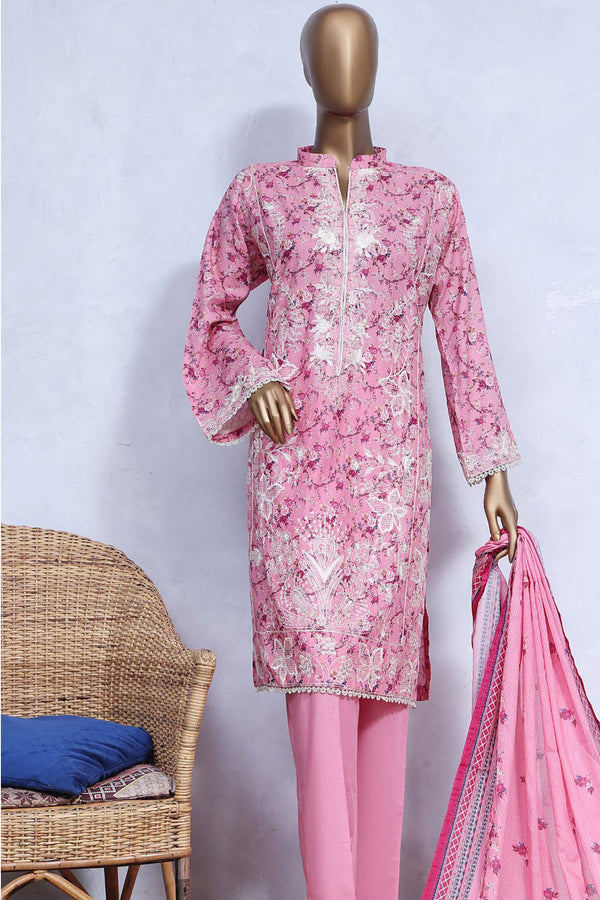 Chand Bagh by Bin Saeed Stitched 3 Piece Emb Lawn Vol-02 Collection'2023-SMLF-0485-Pink