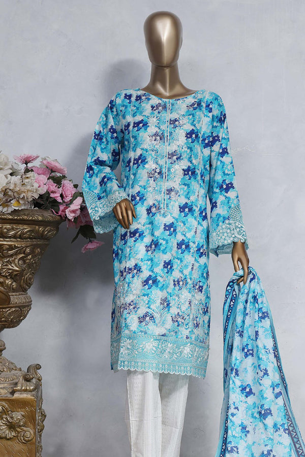Chand Bagh by Bin Saeed Stitched 3 Piece Emb Lawn Vol-02 Collection'2023-SMLF-0487-Ferozi