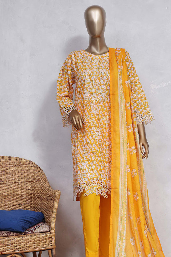 Chand Bagh by Bin Saeed Stitched 3 Piece Emb Lawn Vol-02 Collection'2023-SMLF-0499-Yellow