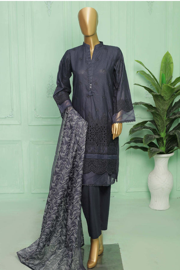 Bin Saeed Stitched 3 Piece Emb Chikankari Vol-02 Collection'2023-SMLF-42-N.Blue