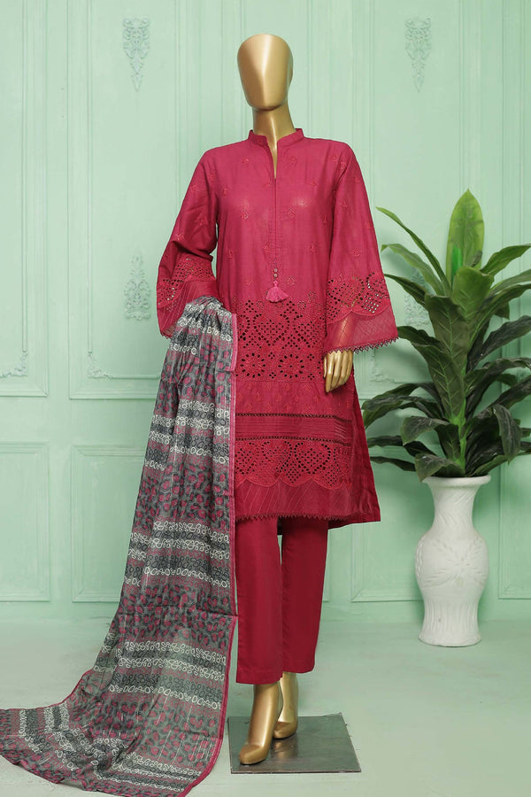 Bin Saeed Stitched 3 Piece Emb Chikankari Vol-02 Collection'2023-SMLF-43-Maroon