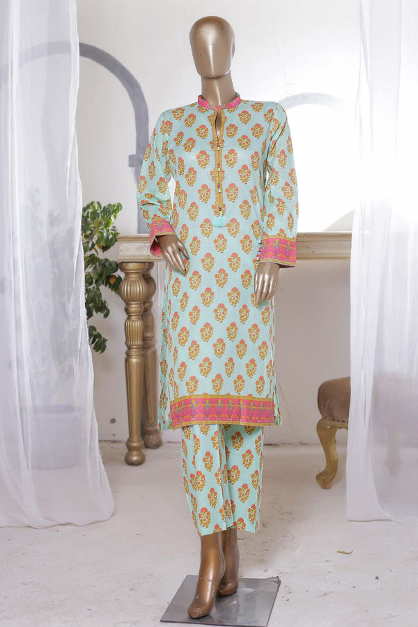 Bin Saeed Stitched Co Ords Printed Lawn Collection'2023-SMLSTF-008-Ferozi
