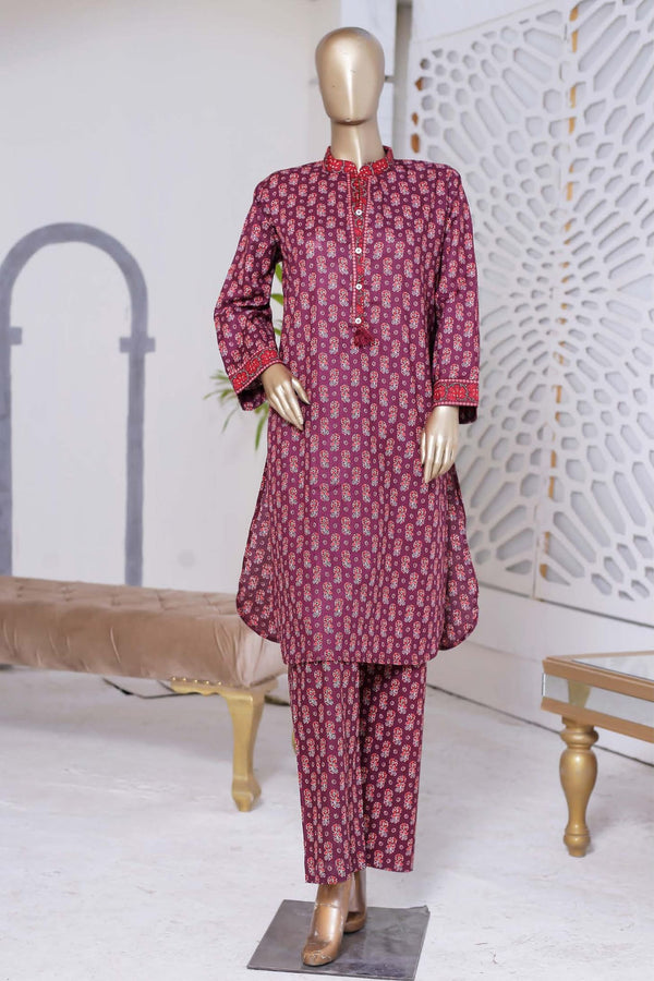 Bin Saeed Stitched Co Ords Printed Lawn Collection'2023-SMLSTF-013-Maroon