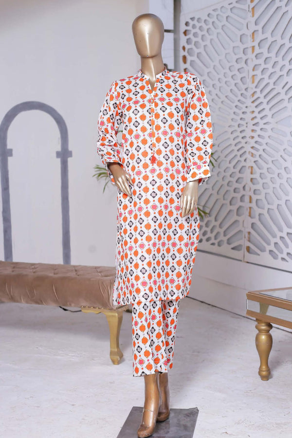 Bin Saeed Stitched Co Ords Printed Lawn Collection'2023-SMLSTF-053-White