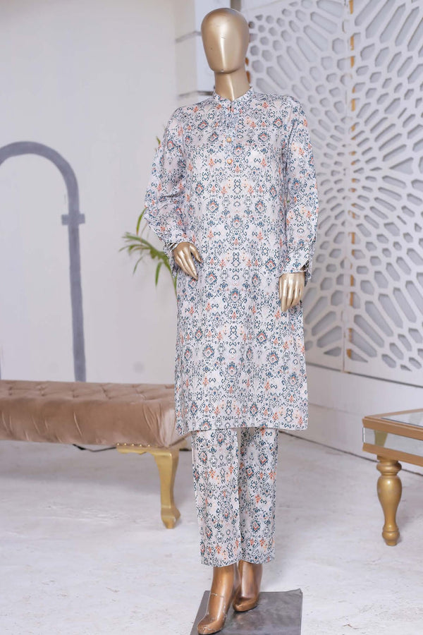Bin Saeed Stitched Co Ords Printed Lawn Collection'2023-SMLSTF-054-White