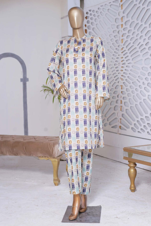 Bin Saeed Stitched Co Ords Printed Lawn Collection'2023-SMLSTF-057-White