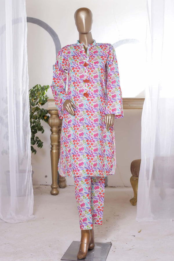 Bin Saeed Stitched Co Ords Printed Lawn Collection'2023-SMLSTF-070-White