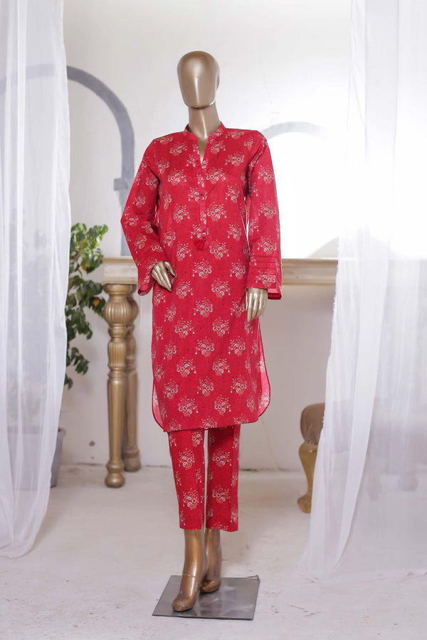 Bin Saeed Stitched Co Ords Printed Lawn Collection'2023-SMLSTF-074-Red