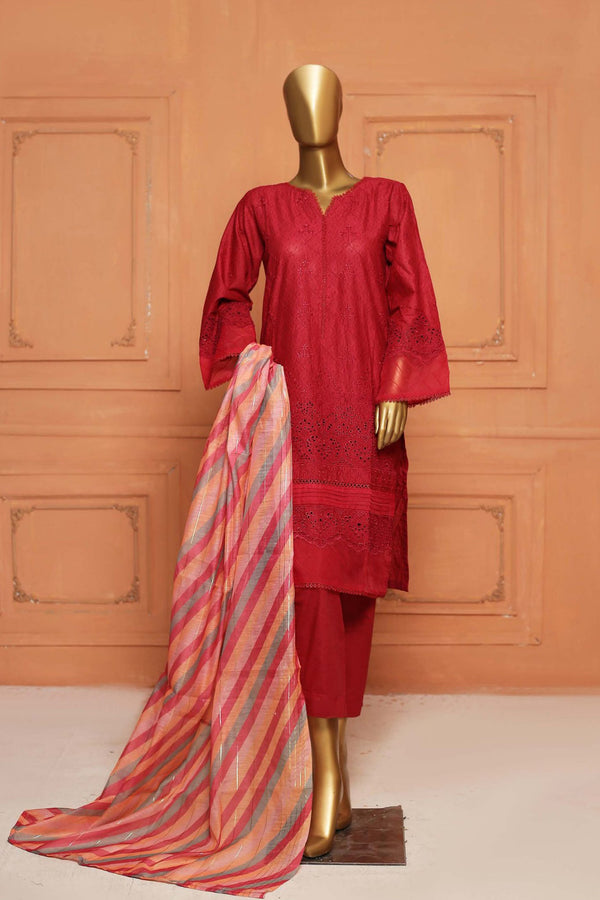 Bin Saeed Stitched 3 Piece Chikankari Lawn Collection'2023-SMLSTF-48-Maroon