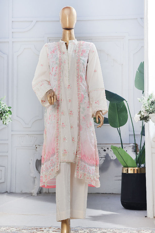 Eid Ka Jora By Bin Saeed Stitched 3 Piece Luxury Emb Chiffon Gown Collection-SMPC-2024-White