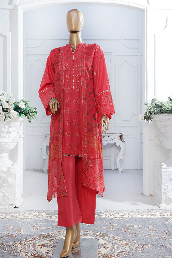 Eid Ka Jora By Bin Saeed Stitched 3 Piece Luxury Emb Chiffon Gown Collection-SMPC-2027-Red