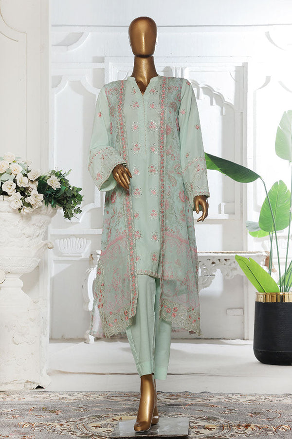 Eid Ka Jora By Bin Saeed Stitched 3 Piece Luxury Emb Chiffon Gown Collection-SMPC-2028-Pista