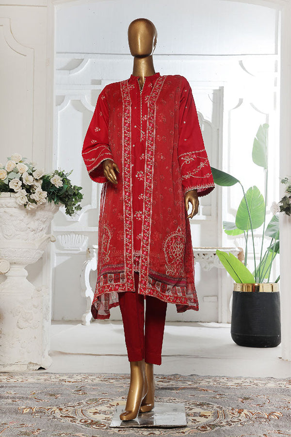 Eid Ka Jora By Bin Saeed Stitched 3 Piece Luxury Emb Chiffon Gown Collection-SMPC-2046-Red