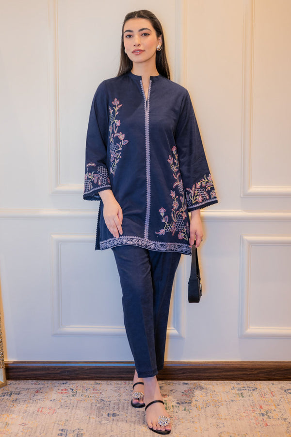 Sahar Stitched 2 Piece Pret Essentials Collection'2025-SSED-RK-02 - Navy Blue
