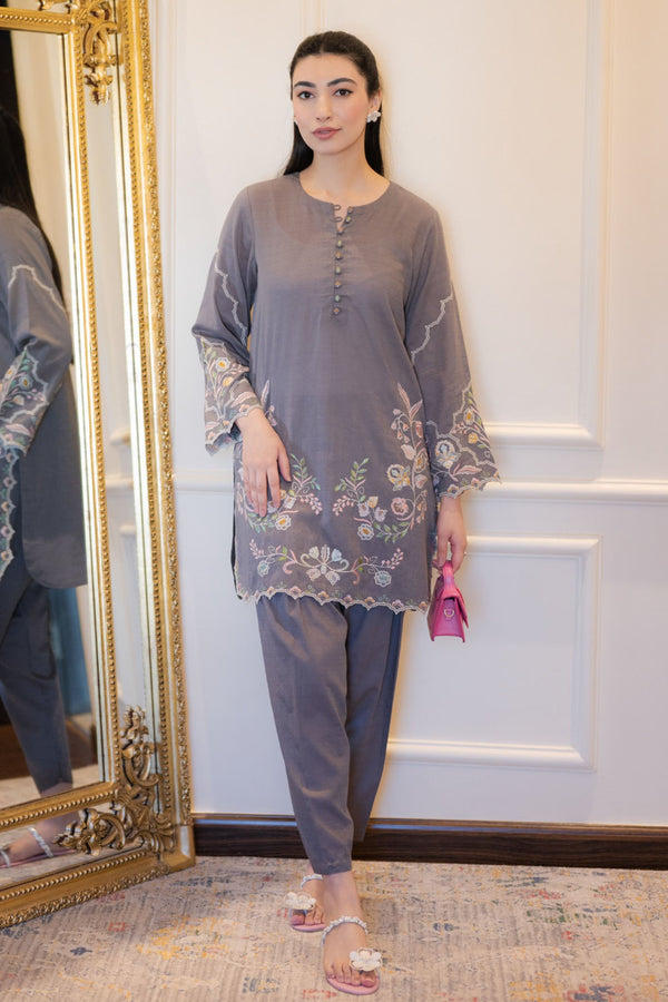 Sahar Stitched 2 Piece Pret Essentials Collection'2025-SSED-RK-03 - Grey