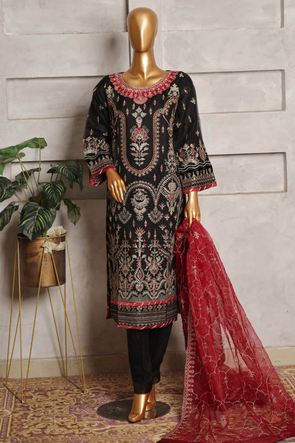 Bin Saeed Stitched 3 Piece Festive Formals Emb Organza Collection'2024-STS-348-Black