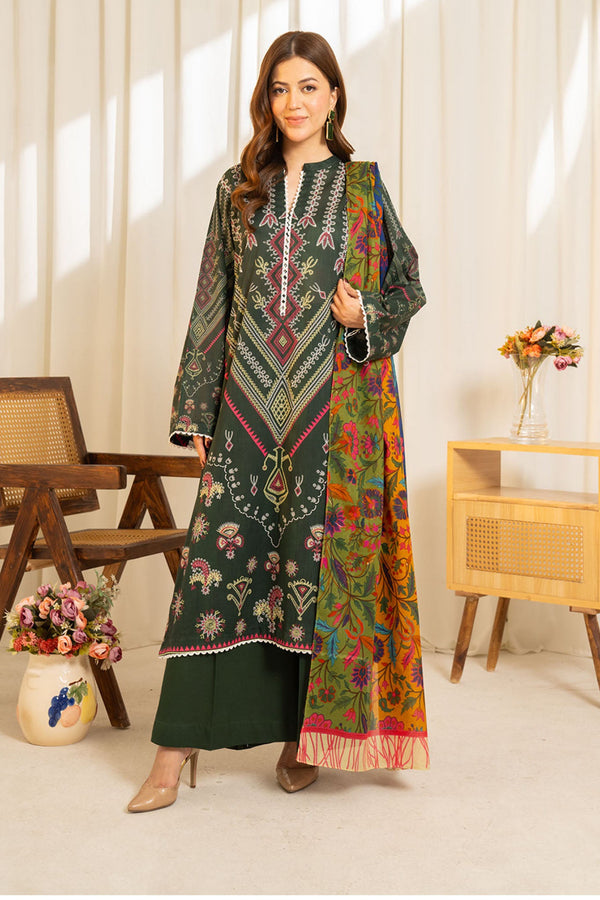 COCO By Zara Shah Jahan Unstitched 3 Piece Printed Lawn Vol-01 Collection'2025-SULE-07 - Dark Green