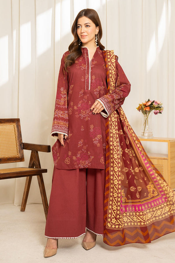 COCO By Zara Shah Jahan Unstitched 3 Piece Printed Lawn Vol-01 Collection'2025-SULE-10 - Maroon